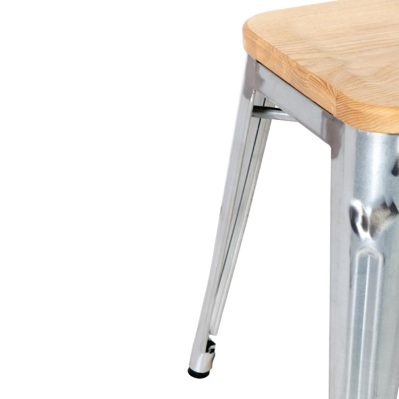 Tabourets bistro bas en acier avec assise en bois (lot de 4) - Bolero