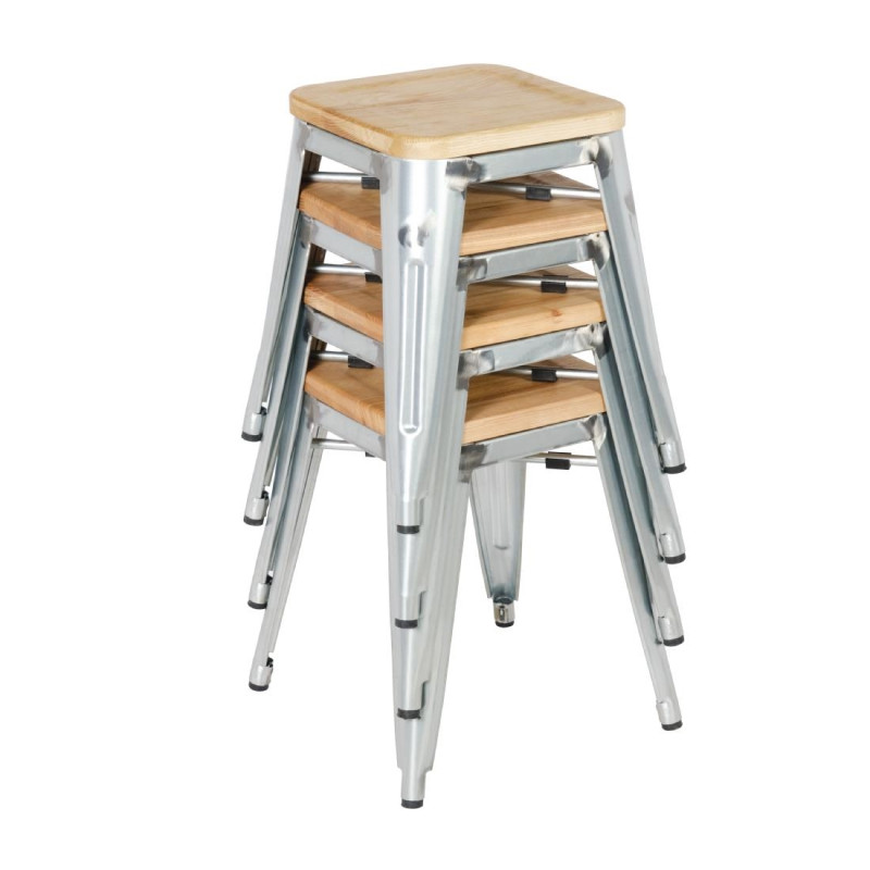 Tabourets bistro bas en acier avec assise en bois (lot de 4) - Bolero