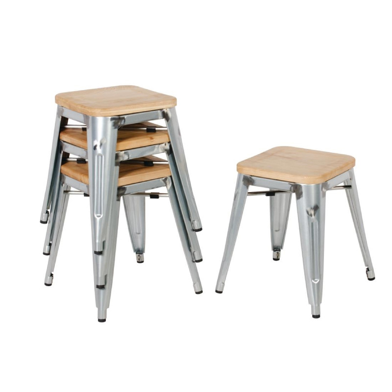 Tabourets bistro bas en acier avec assise en bois (lot de 4) - Bolero