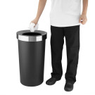 Poubelle ronde noire en polypropylène avec couvercle ouvert 60L - Bolero