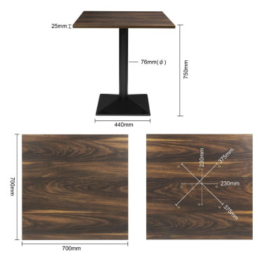 Table carrée Complete effet bois foncé 700mm - Bolero