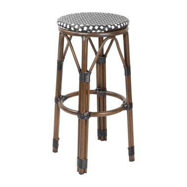 Tabourets de bar en rotin PE style parisien bois foncé noirs (paquet de 2) - Bolero