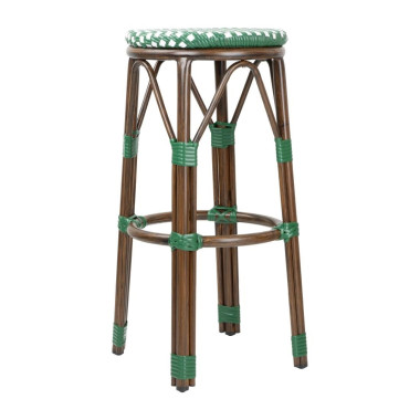 Tabourets de bar Parisian Style PE Rattan bois foncé verts (Lot de 2) - Bolero