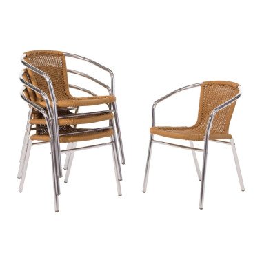 Fauteuils en rotin PE et aluminium empilables (Lot de 4) - Bolero
