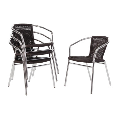Fauteuils en rotin PE empilables noirs et aluminium (Lot de 4) - Bolero