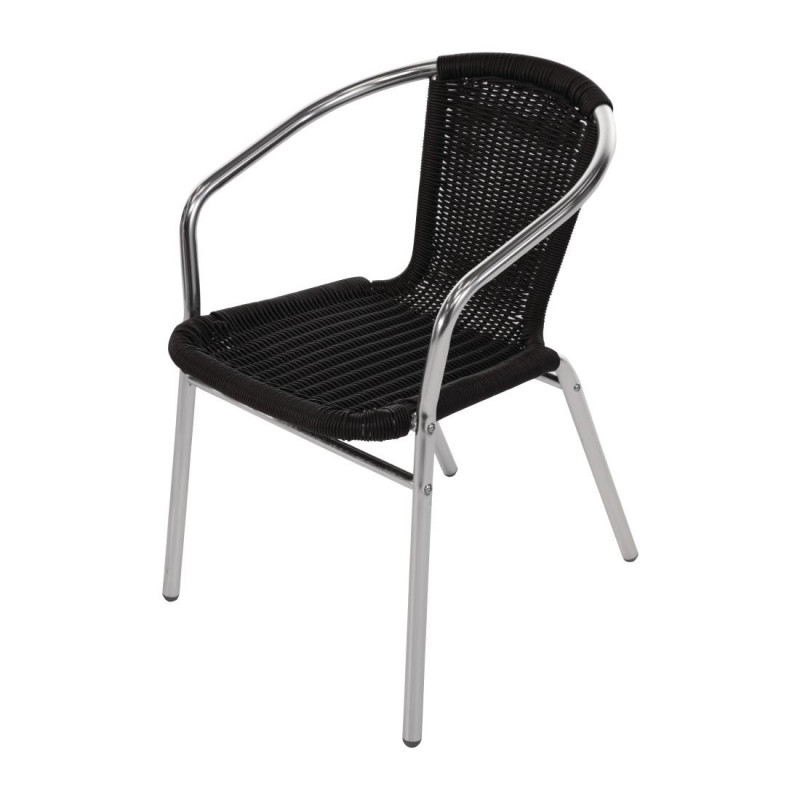 Fauteuils en rotin PE empilables noirs et aluminium (Lot de 4) - Bolero