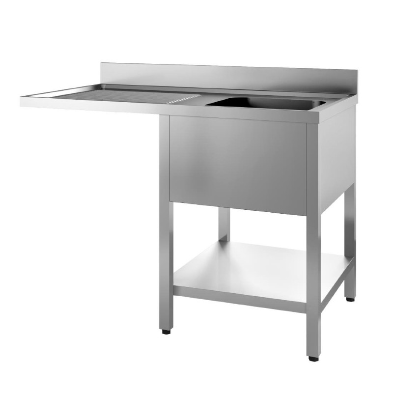 Plonge avec dosseret 1 bac et sous-tablette à droite et 1 égouttoir et espace LV à gauche 1200x700x850mm - Gastro M