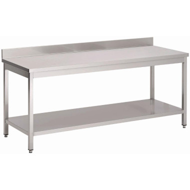 Table inox avec étagère basse et dosseret 1800 x 700 x 890mm - Gastro M