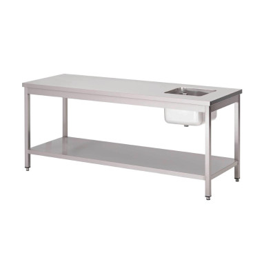 Table du chef inox avec bac à gauche et étagère basse 1400 x 700 x 890mm - Gastro M