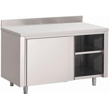 Table armoire inox avec portes coulissantes et dosseret 1500 x 700 x 850mm - Gastro M