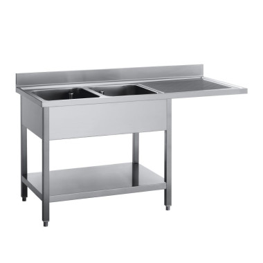 Plonge inox avec étagère basse et emplacement lave-vaisselle 2 bacs à gauche 160 x 70 x 85 cm - Gastro M