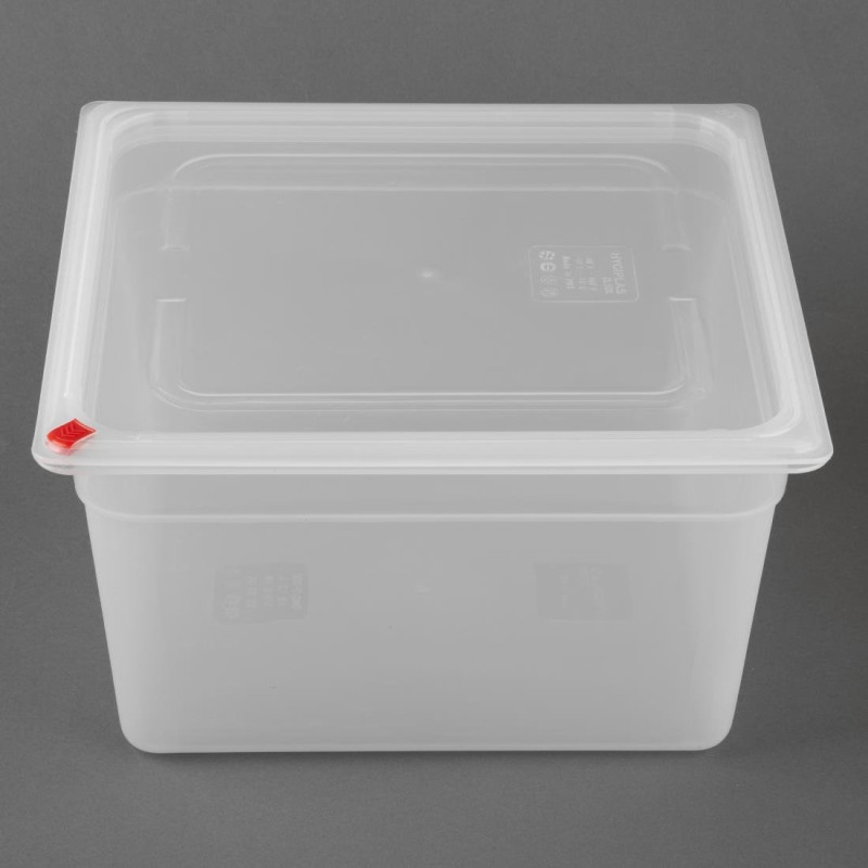 Bacs PP Click GN 2/3 avec couvercles et 7 clips de couleur 200mm 16,1L (lot de 4) - Hygiplas