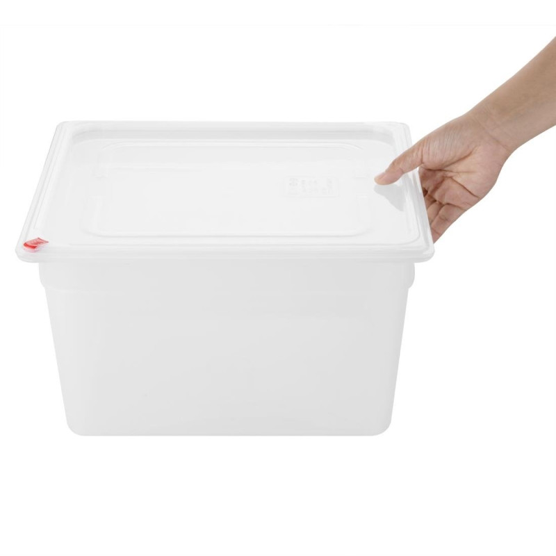 Bacs PP Click GN 2/3 avec couvercles et 7 clips de couleur 200mm 16,1L (lot de 4) - Hygiplas