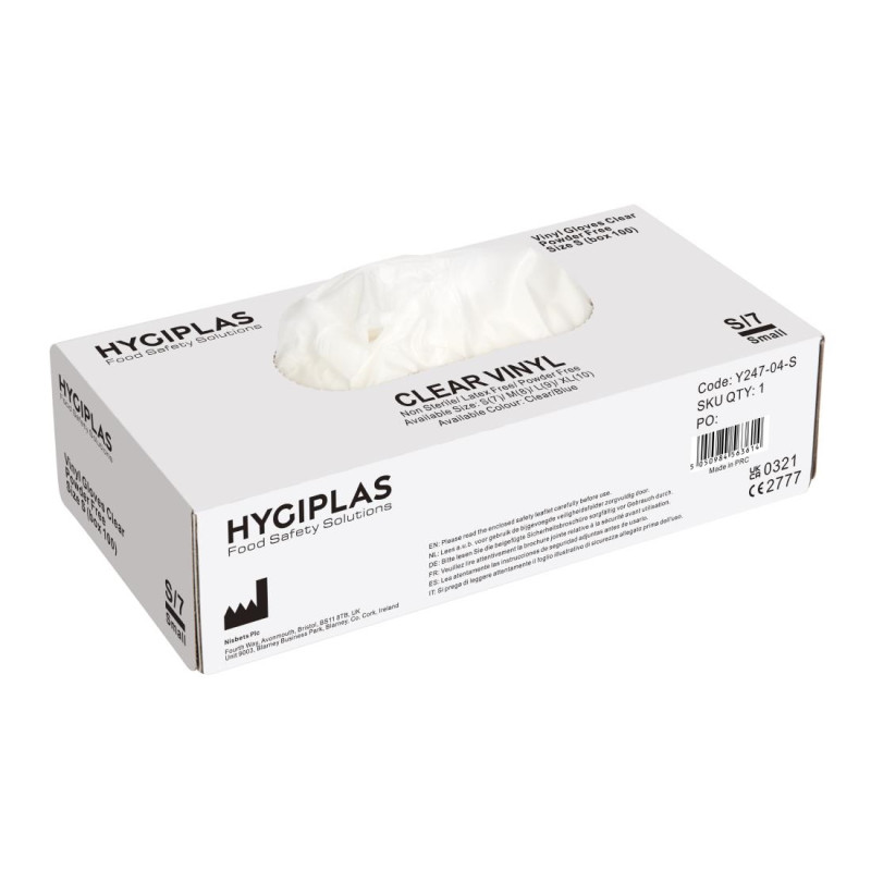 Gants en vinyle non poudrés S (lot de 100) - Hygiplas