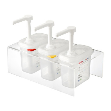 Lot de 3 distributeurs de sauce GN 1/9 transparents 1,5L - 380 x 225 x 195 mm - ARAVEN
