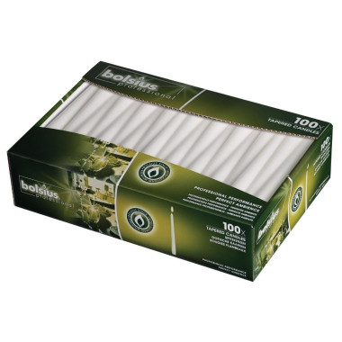 Bougies effilées 254mm blanches (Lot de 100) - BOLSIUS