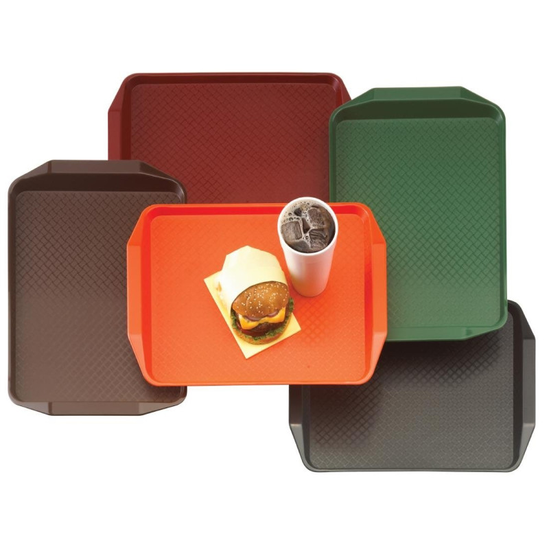 Plateau rectangulaire avec poignées en polypropylène Fast Food rouge 43 cm - 430 x 300 x 15 mm - CAMBRO