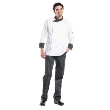 Pantalon de cuisine mixte Ligne Noir rayé noir et blanc 38 - CHAUD DEVANT