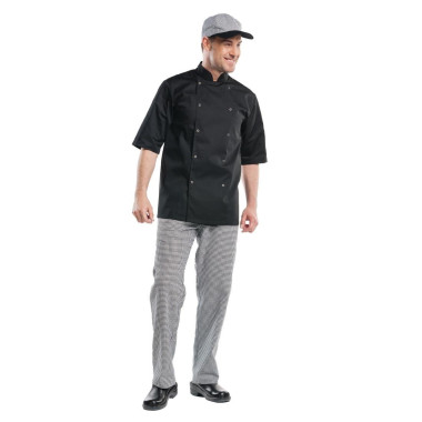 Veste de cuisine mixte Hilton Poco manches courtes noire S - CHAUD DEVANT