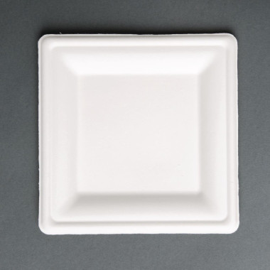 Assiettes carrées en bagasse 261mm (lot de 50) - 261 x 261 x 19 mm - FIESTA COMPOSTABLE