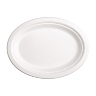 Assiettes ovales compostables en bagasse 198mm (lot de 50) - FIESTA COMPOSTABLE