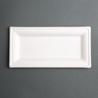 Assiettes rectangulaires compostables en bagasse 258mm (lot de 50) - FIESTA COMPOSTABLE
