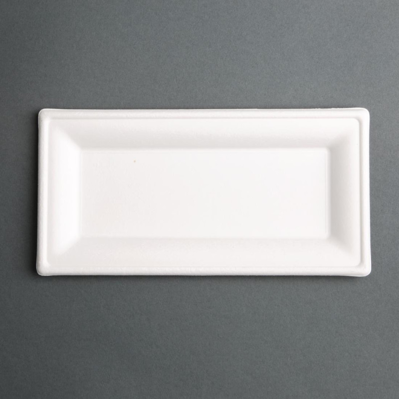 Assiettes rectangulaires compostables en bagasse 258mm (lot de 50) - FIESTA COMPOSTABLE