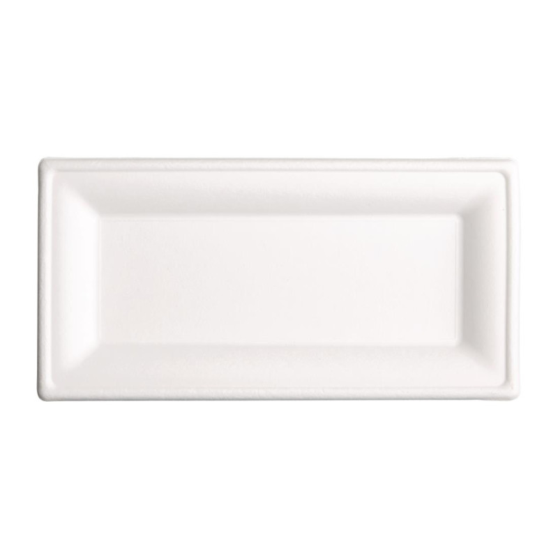 Assiettes rectangulaires compostables en bagasse 258mm (lot de 50) - FIESTA COMPOSTABLE