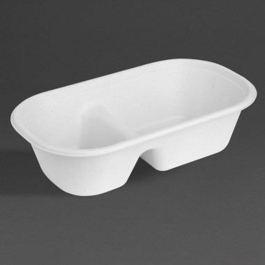 Barquettes ovales 2 compartiments en bagasse 900ml (lot de 100) - FIESTA COMPOSTABLE
