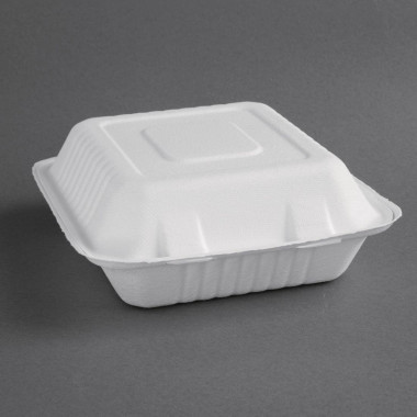 Boîtes avec couvercle à charnière Recyclables en bagasse Fiesta Recyclable 223mm (lot de 200) - 223 x 201 - FIESTA COMPOSTABLE