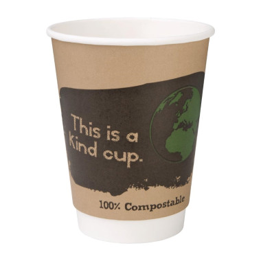 Gobelets boissons chaudes compostables en PLA double paroi 355ml (x500) - FIESTA COMPOSTABLE