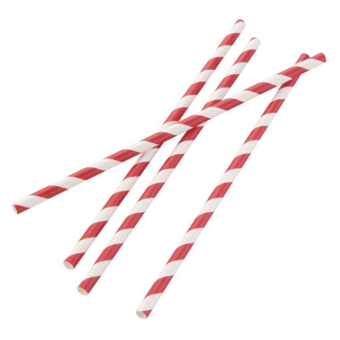 Pailles compostables en papier emballées individuellement à rayures rouges (lot de 250) - FIESTA COMPOSTABLE