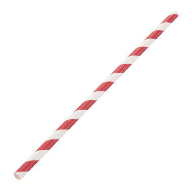 Pailles en papier compostables rayées rouge et blanc - FIESTA COMPOSTABLE
