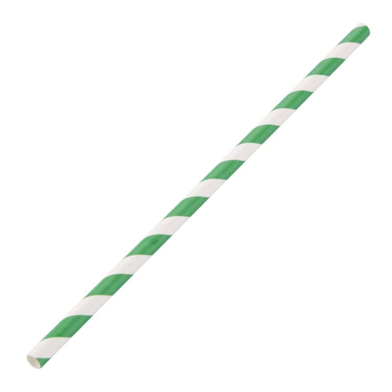 Pailles en papier compostables rayées vert et blanc - FIESTA COMPOSTABLE