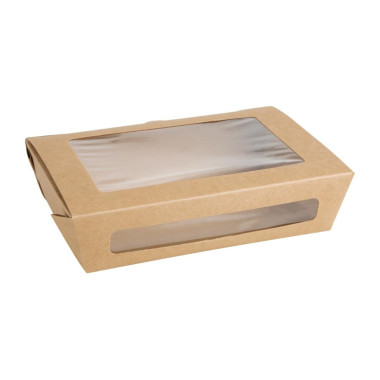 Boîtes salade avec fenêtre PET 1200ml (lot de 150) - 139 x 200 x 50 mm - FIESTA RECYCLABLE