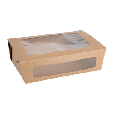Boîtes salade avec fenêtre PET 1600ml (lot de 100) - 143 x 211 x 60 mm - FIESTA RECYCLABLE