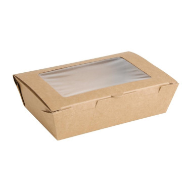 Boîtes salade avec fenêtre PET 700ml (lot de 200) - 120 x 172 x 45 mm - FIESTA RECYCLABLE