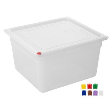 Bacs PP Click GN 2/3 avec couvercles et 7 clips de couleur 200mm 16,1L (lot de 4) - 325 x 354 x 200 mm - HYGIPLAS