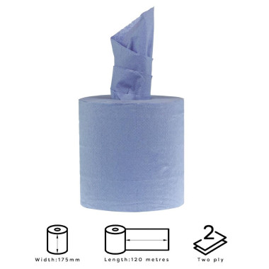 Bobines bleues 2 plis à dévidage central 120m (lot de 6) - JANTEX