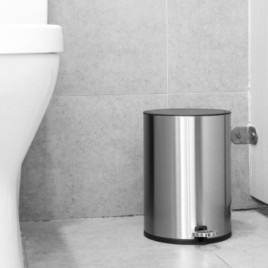 Poubelle à pédale ronde en acier brossé 3L - 210 x 210 x 275 mm - JANTEX