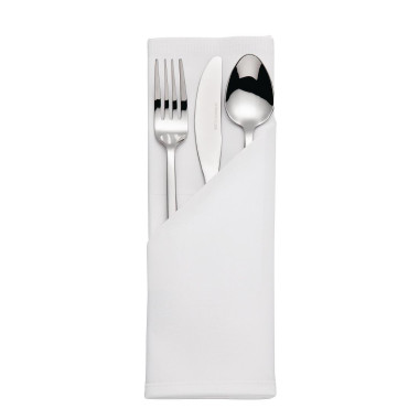Serviettes blanches en coton bande de satin - MITRE LUXURY