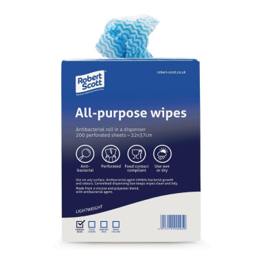 Chiffons tout usage antibactériens Jantex bleus (Lot de 200) - ROBERT SCOTT