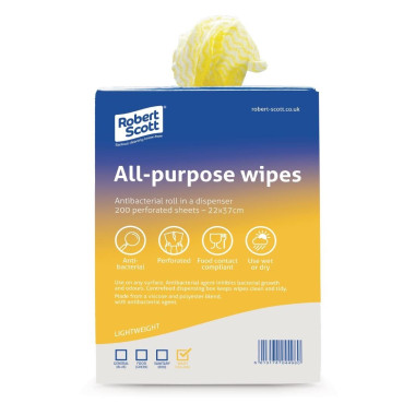 Chiffons tout usage antibactériens Jantex jaunes (Lot de 200) - ROBERT SCOTT