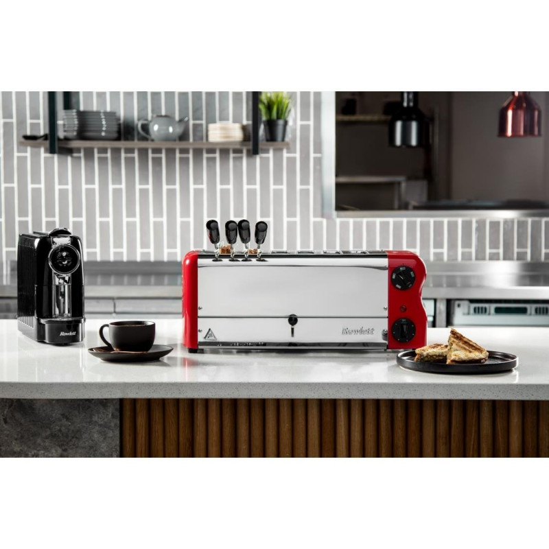 Grille-pain 6 fentes avec grille sandwich et résistance supplémentaire Esprit rouge - 508 x 237 x 207 mm - ROWLETT