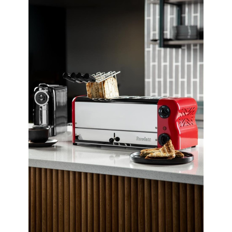 Grille-pain 6 fentes avec grille sandwich et résistance supplémentaire Esprit rouge - 508 x 237 x 207 mm - ROWLETT
