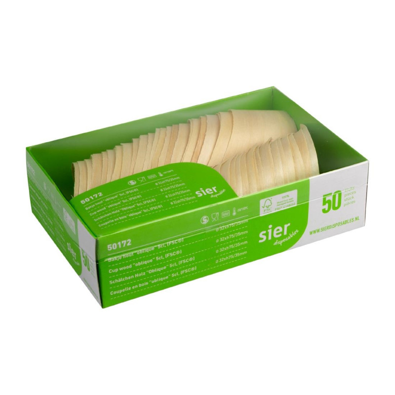 Coupelles obliques en bois FSC® 50ml (lot de 50) - SIER DISPOSABLES