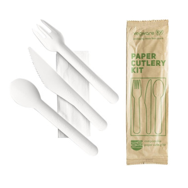 Set de couverts en papier compostables 4 en1 - VEGWARE