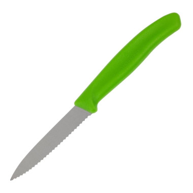 Couteau d'office lame dentée bout pointu vert 80mm - VICTORINOX