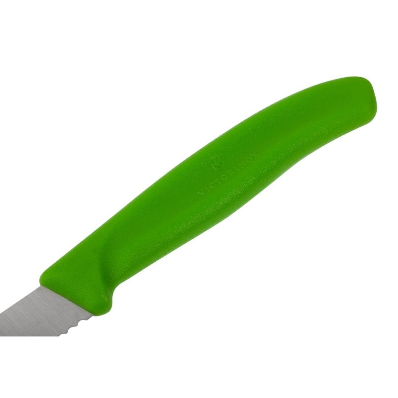 Couteau d'office lame dentée bout pointu vert 80mm - VICTORINOX