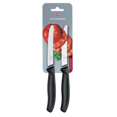 Set de couteaux à tomates et de table dentés 11cm noirs (lot de 2) - VICTORINOX